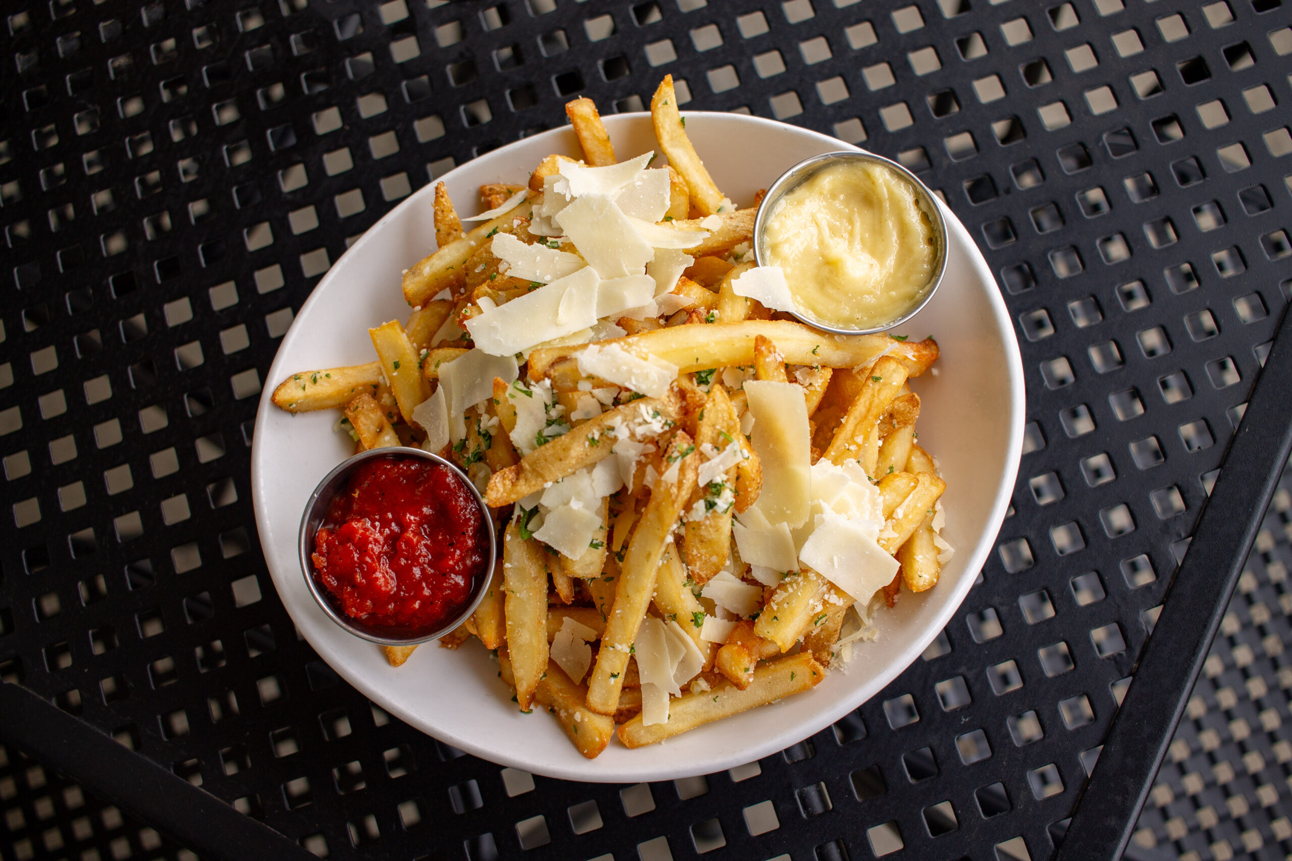 truffle fries on the patio lakeside in Buffalo NY