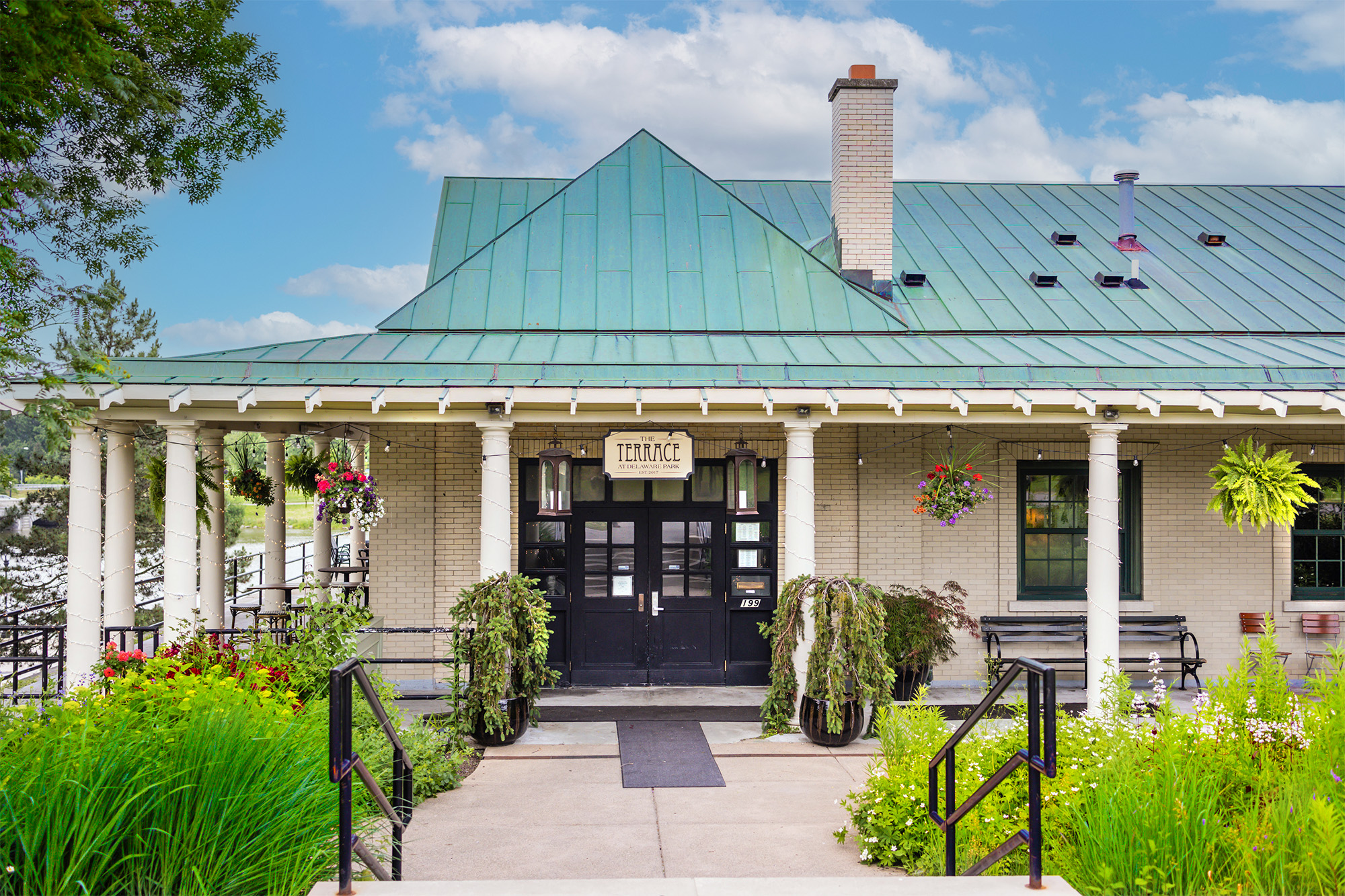 The Terrace at Delaware Park Buffalo NY historic boathouse restaurant entrance on the rose garden